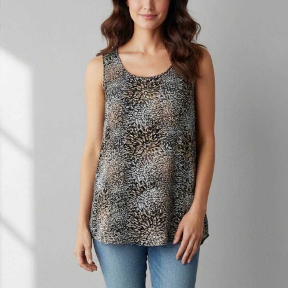 GRW Starburst Print Sleeveless Top, Women’s S,  Tan White Black